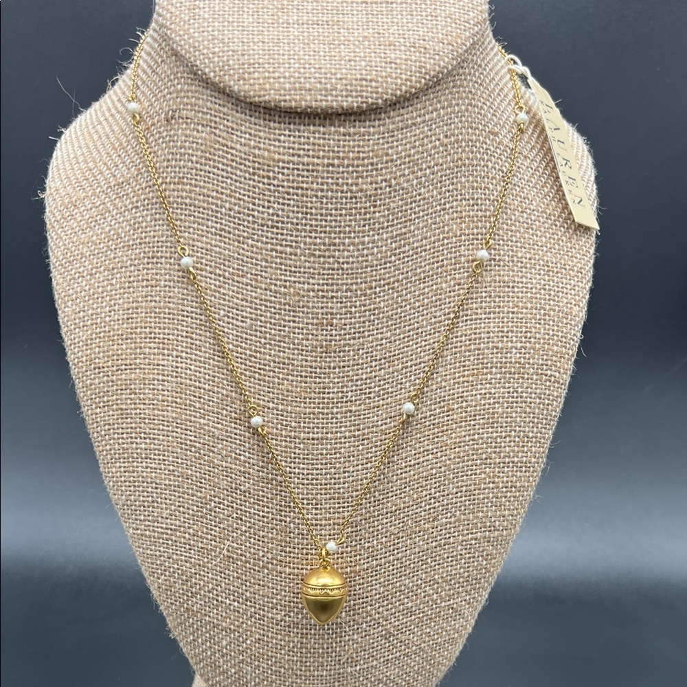 Ralph Lauren Gold-Tone Necklace with Pearl Details 16-18” NEW